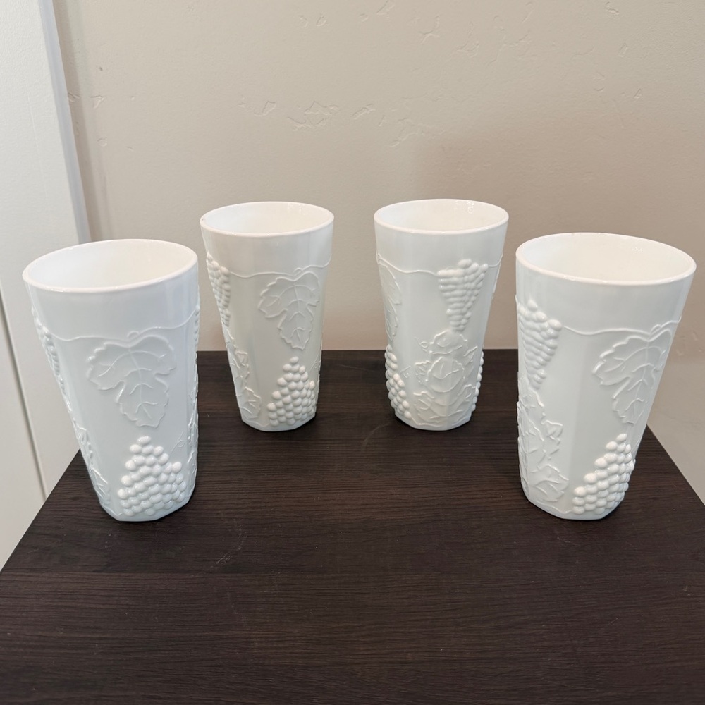 Indiana Glass Colony Harvest Grape Milk Glass Tumblers Set of 4